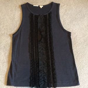 Navy ruffle front tank top j. Crew